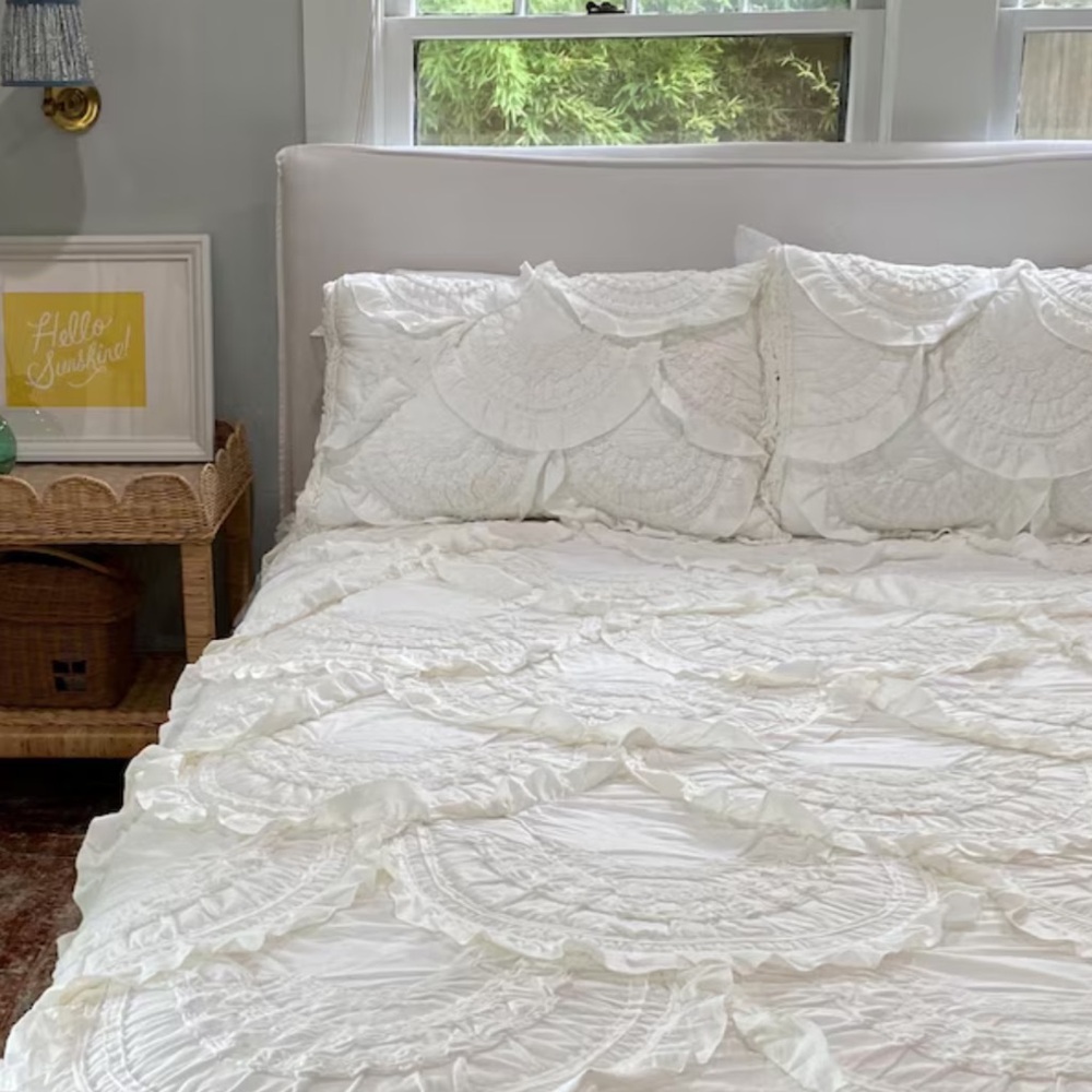 Anthropologie Cream Rivulets Pair of Shams